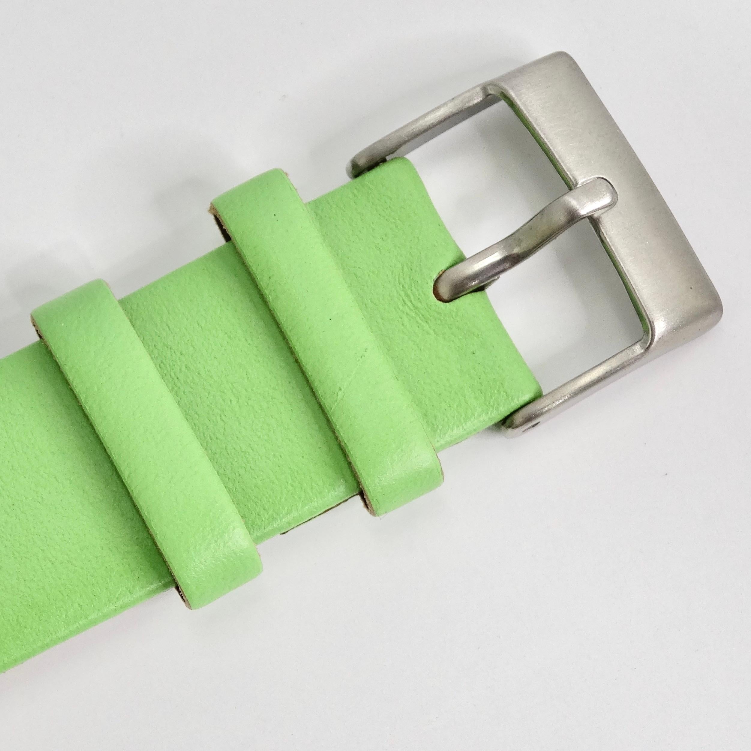 Women's or Men's Moschino 1980s Green Leather Watch For Sale