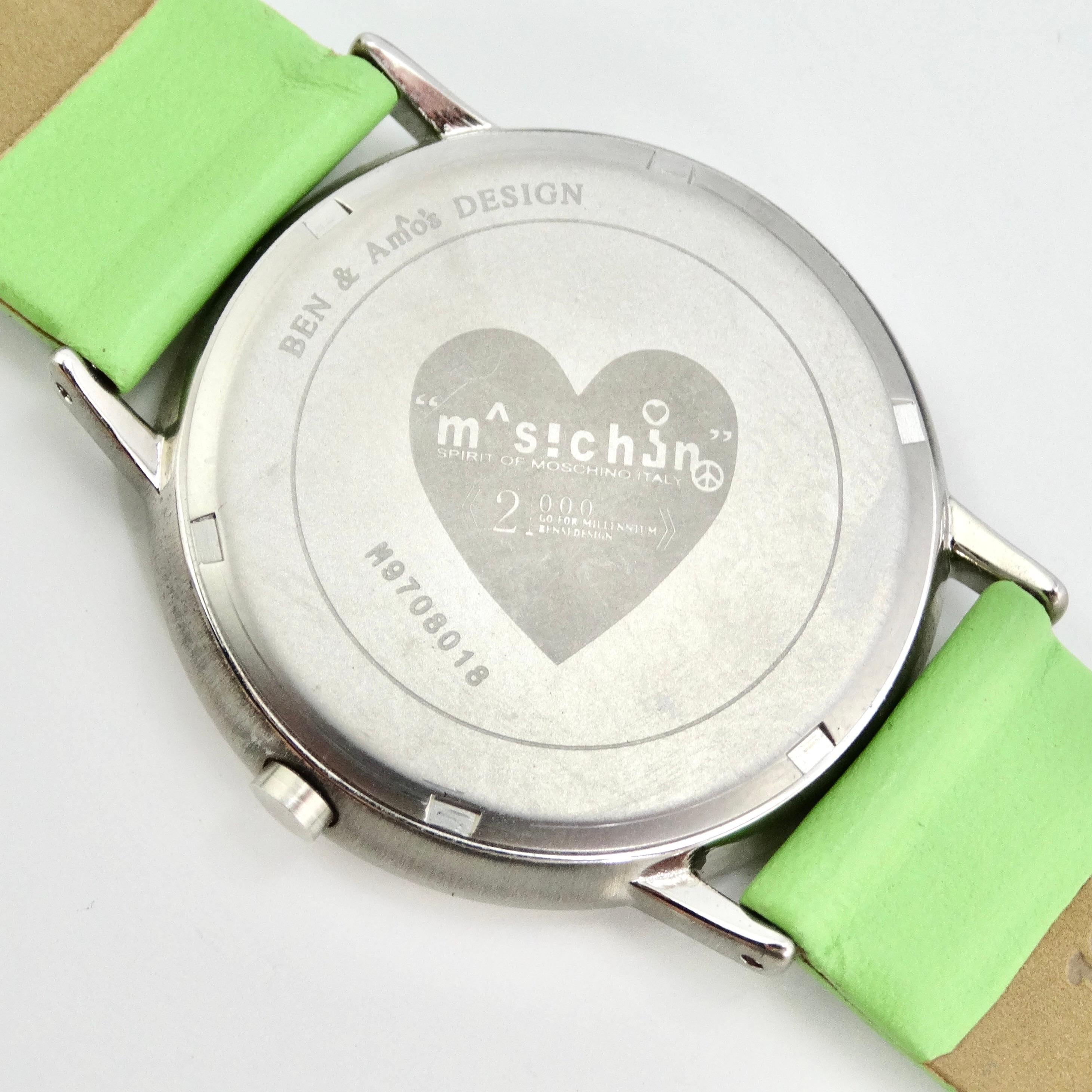 Moschino 1980s Green Leather Watch For Sale 5