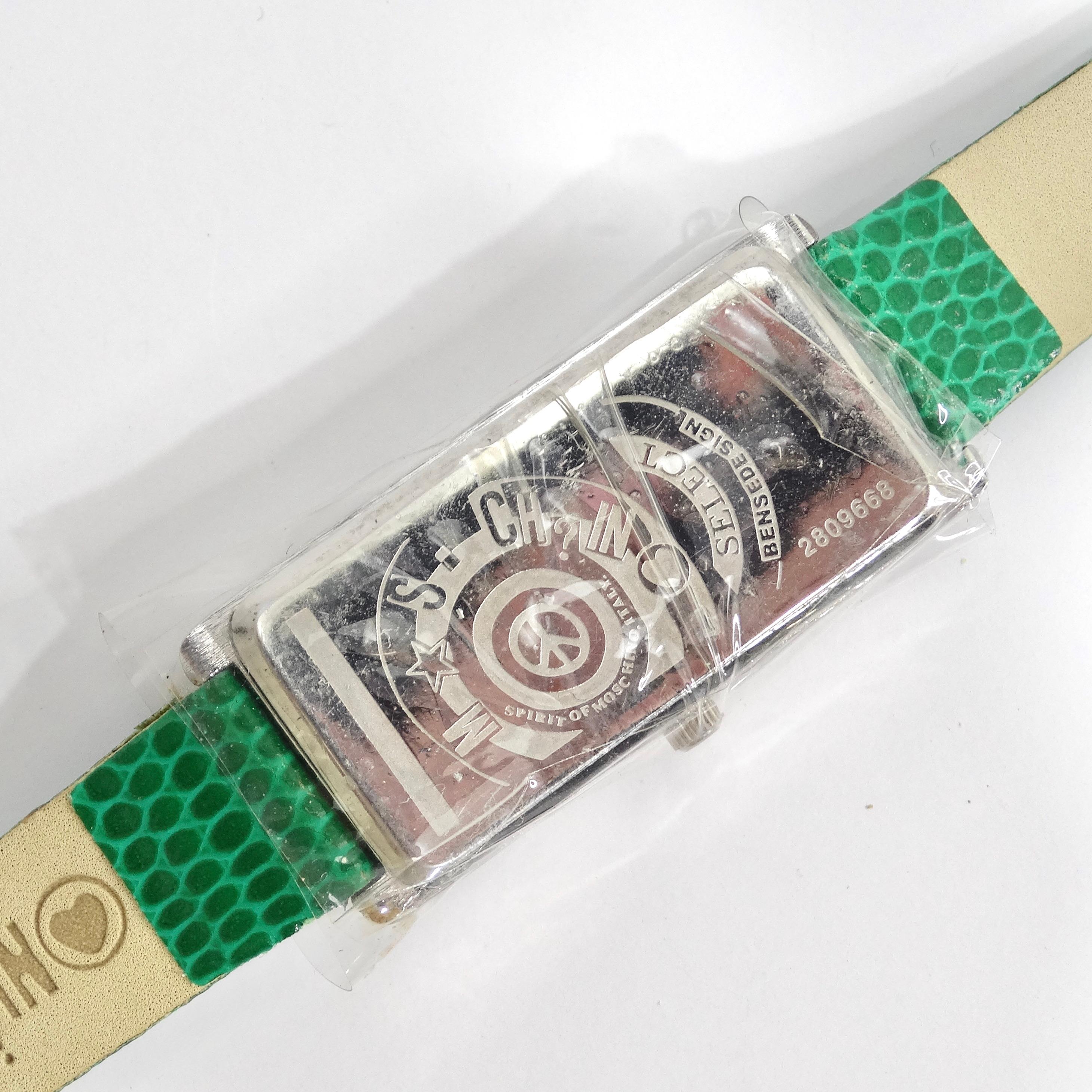 Moschino 1980s Green Lizard Embossed Watch For Sale 4
