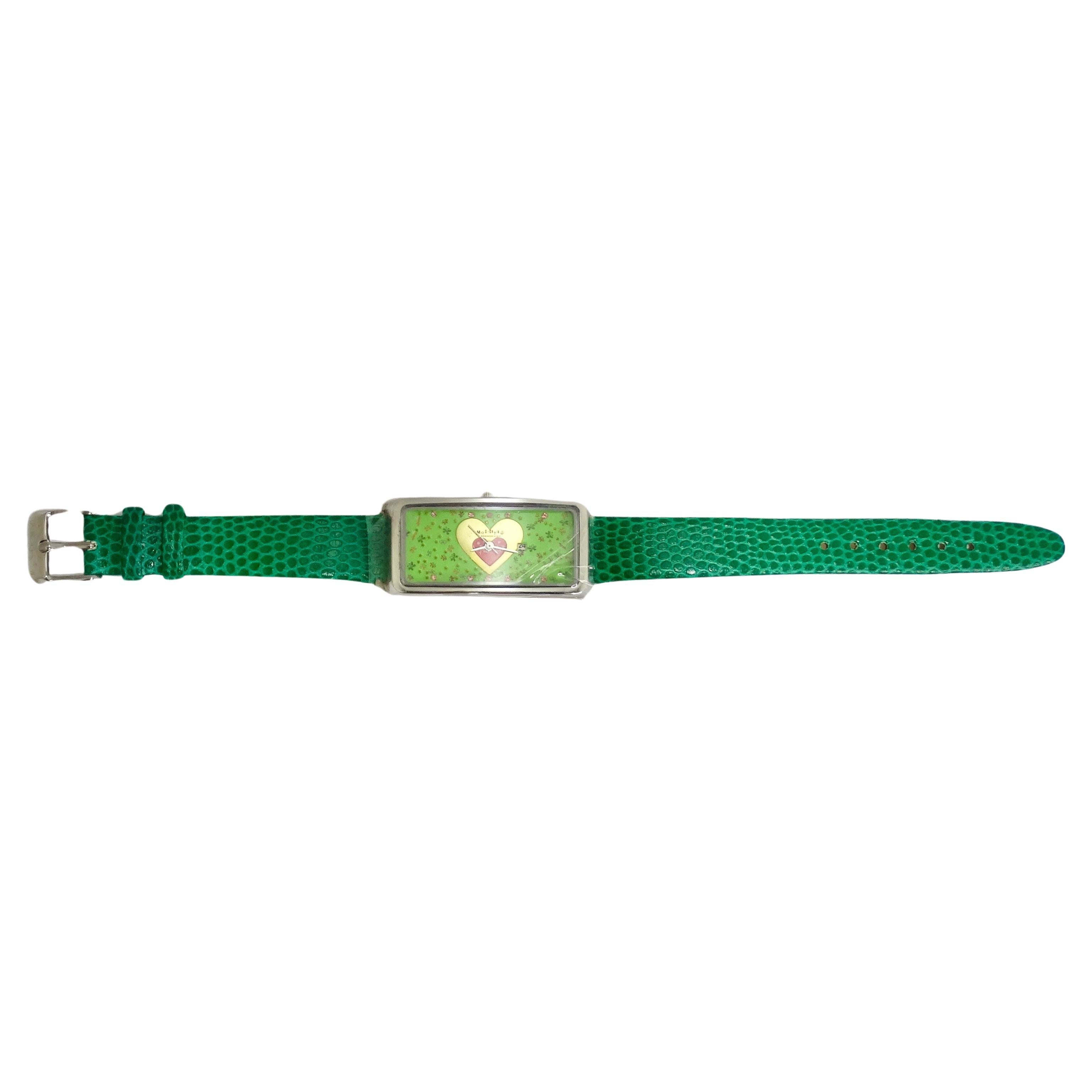 Moschino 1980s Green Lizard Embossed Watch For Sale