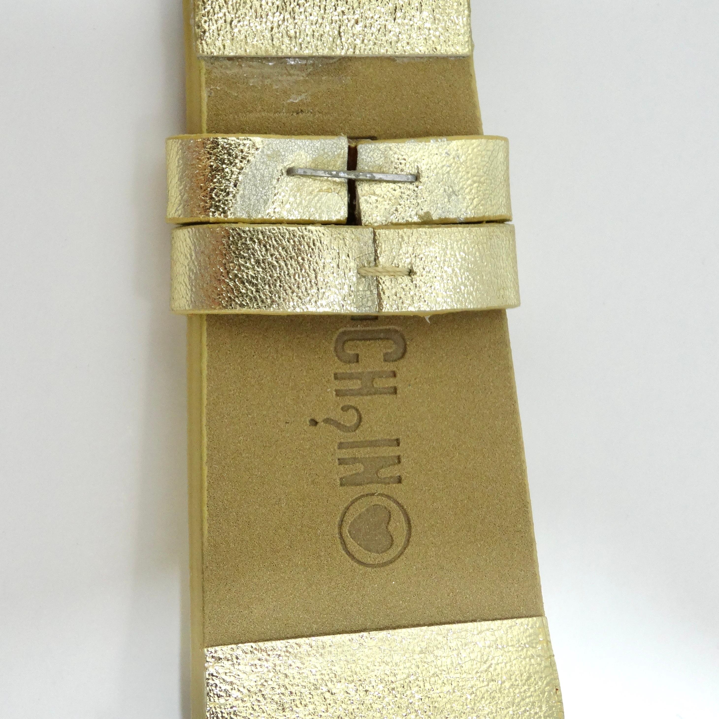 Moschino 1980s Metallic Gold Leather Watch For Sale 7