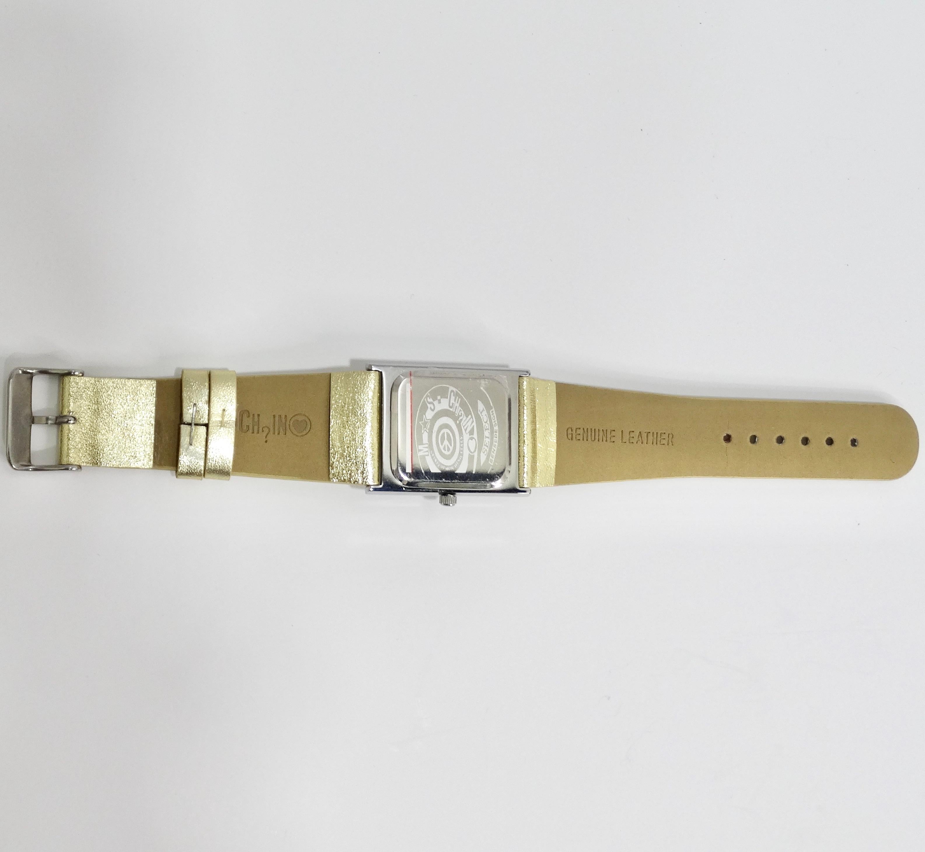 Moschino 1980s Metallic Gold Leather Watch For Sale 4