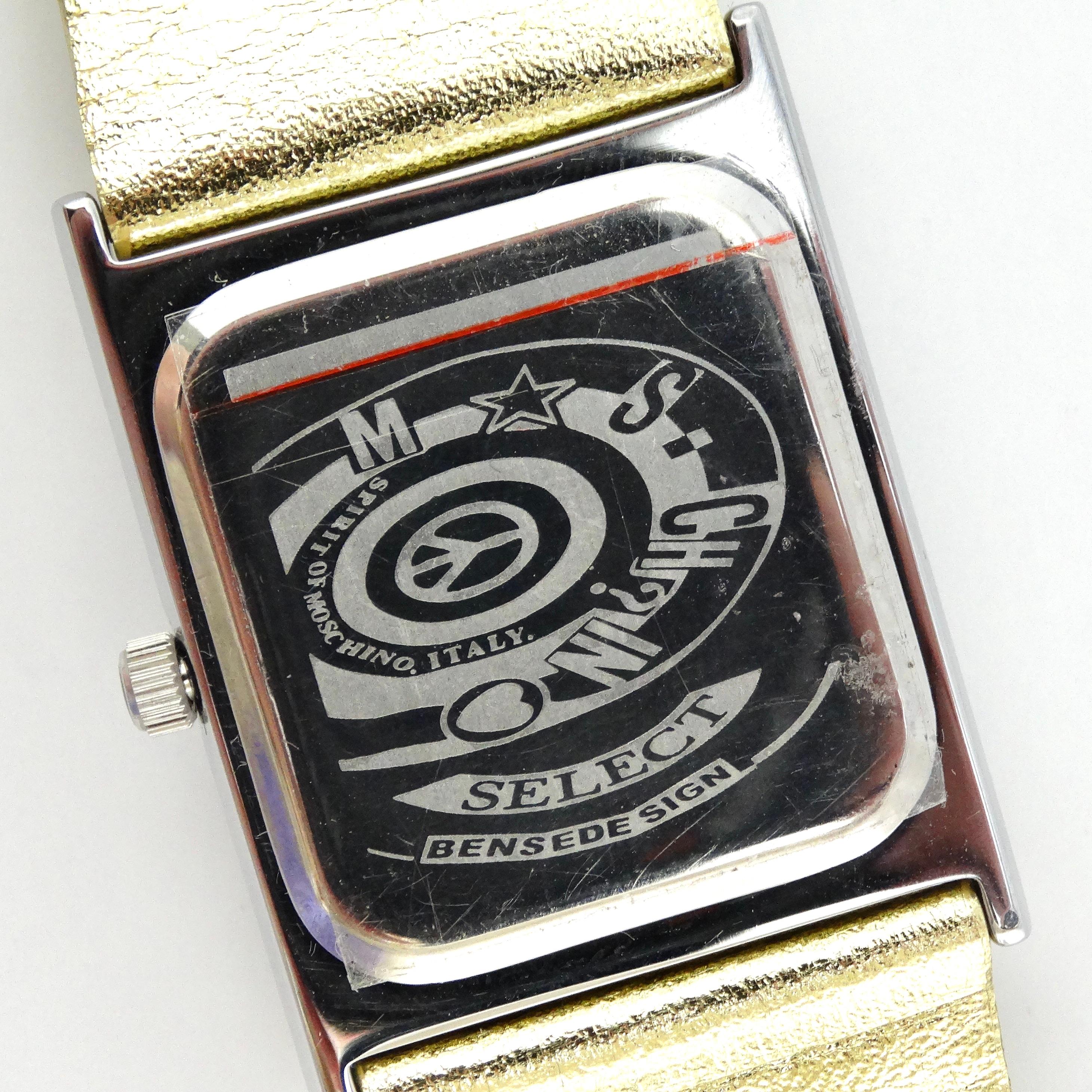 Moschino 1980s Metallic Gold Leather Watch For Sale 5