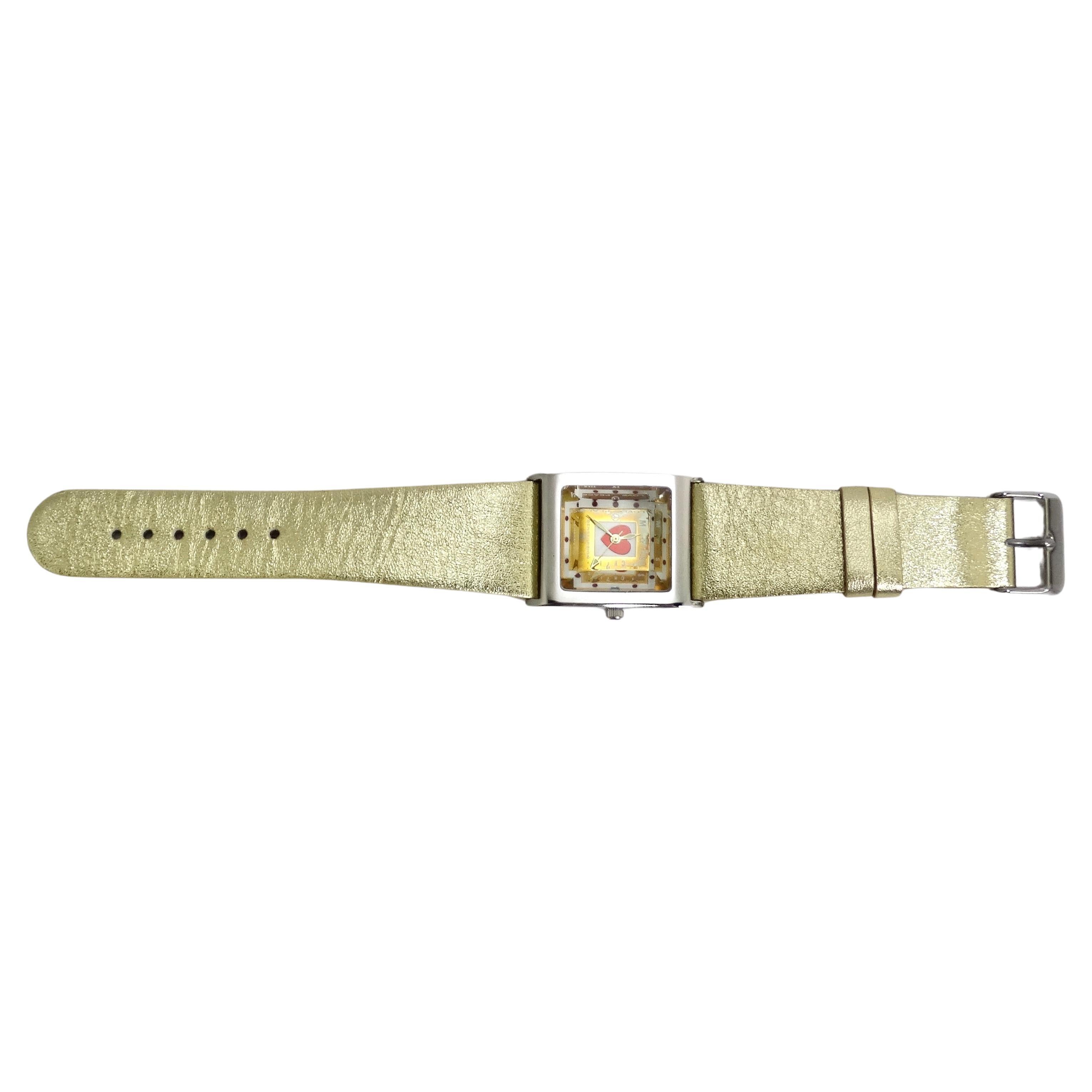 Moschino 1980s Metallic Gold Leather Watch For Sale