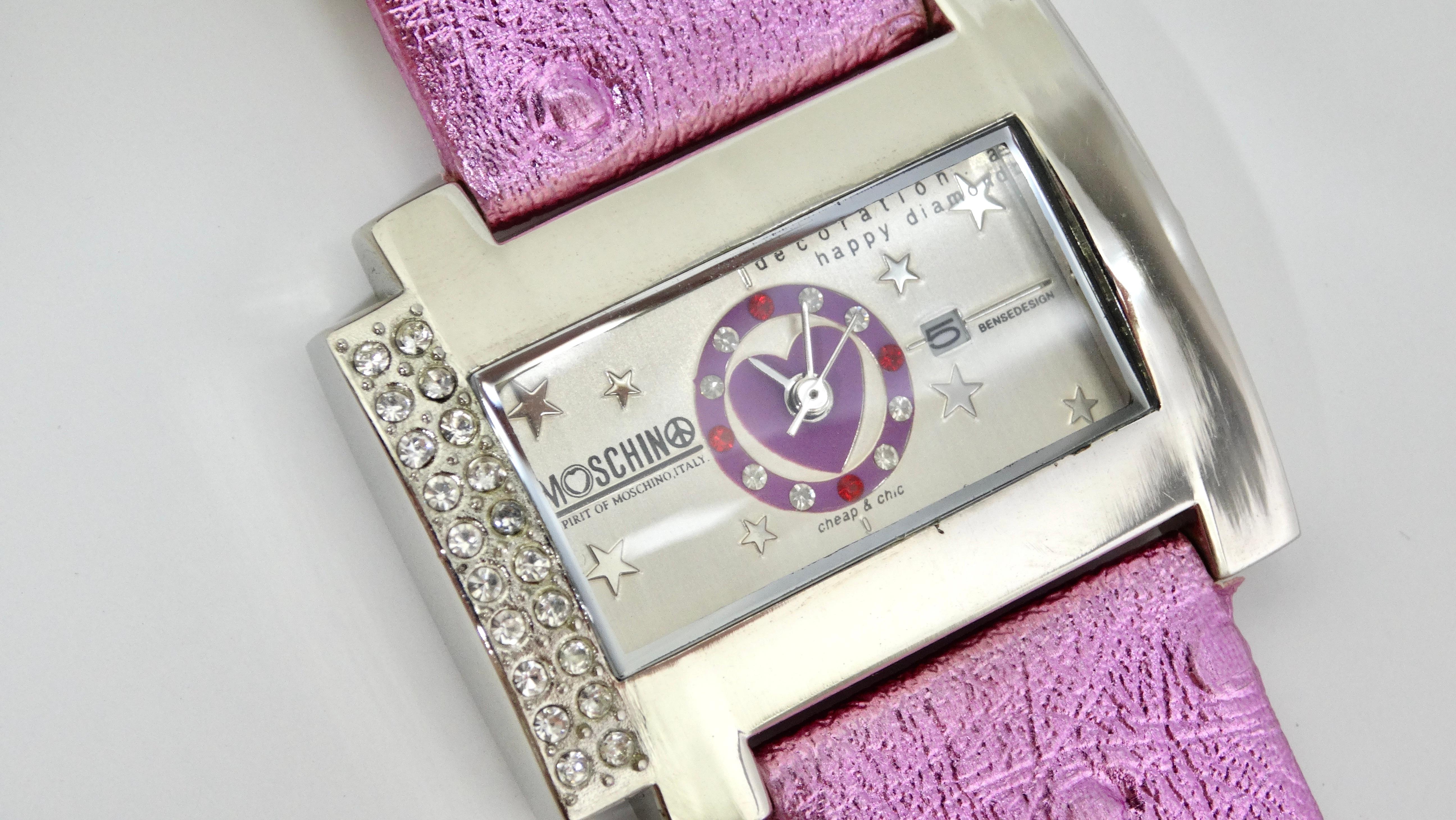 Moschino 1980s Pink Crystal Watch In Good Condition For Sale In Scottsdale, AZ