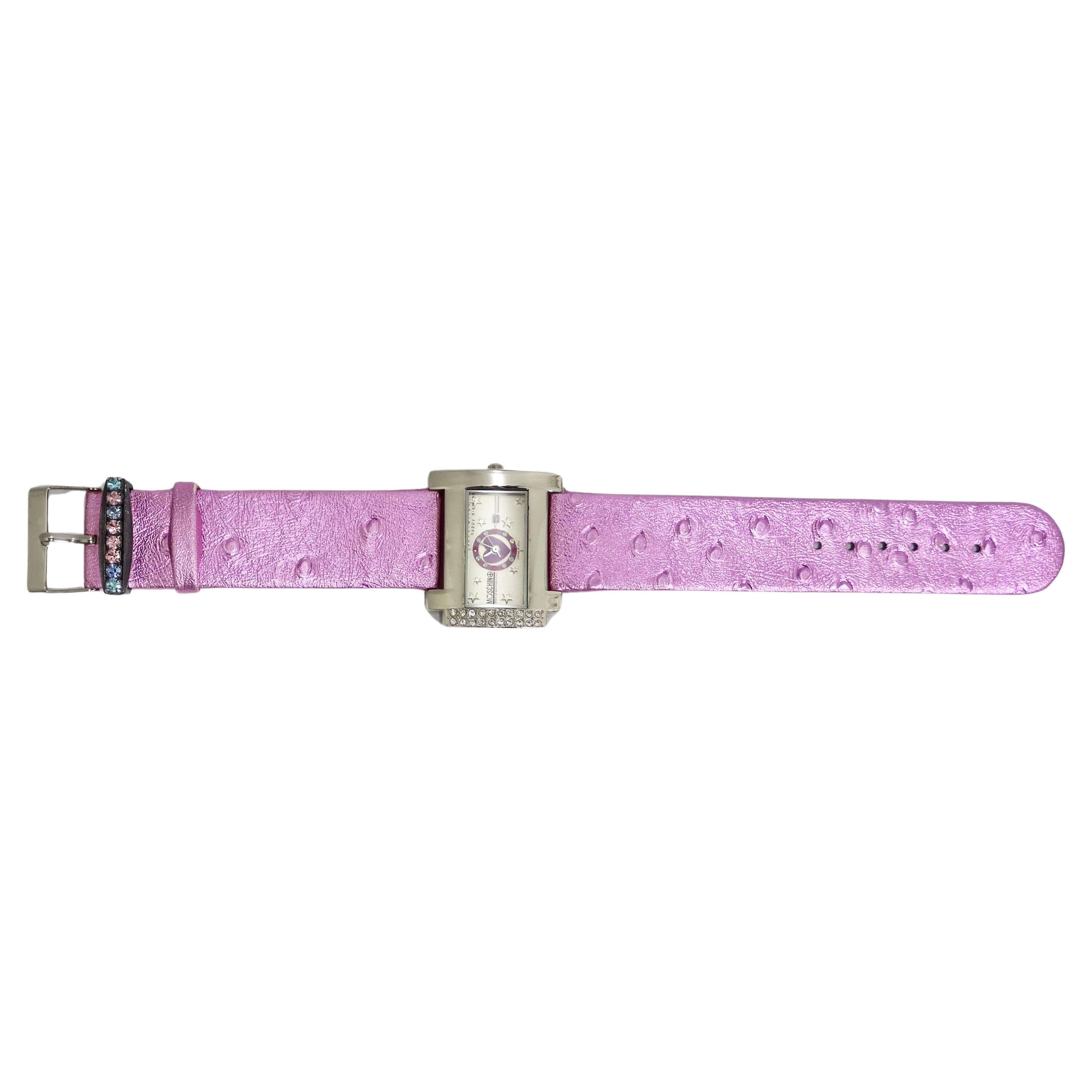 Moschino 1980s Pink Crystal Watch For Sale