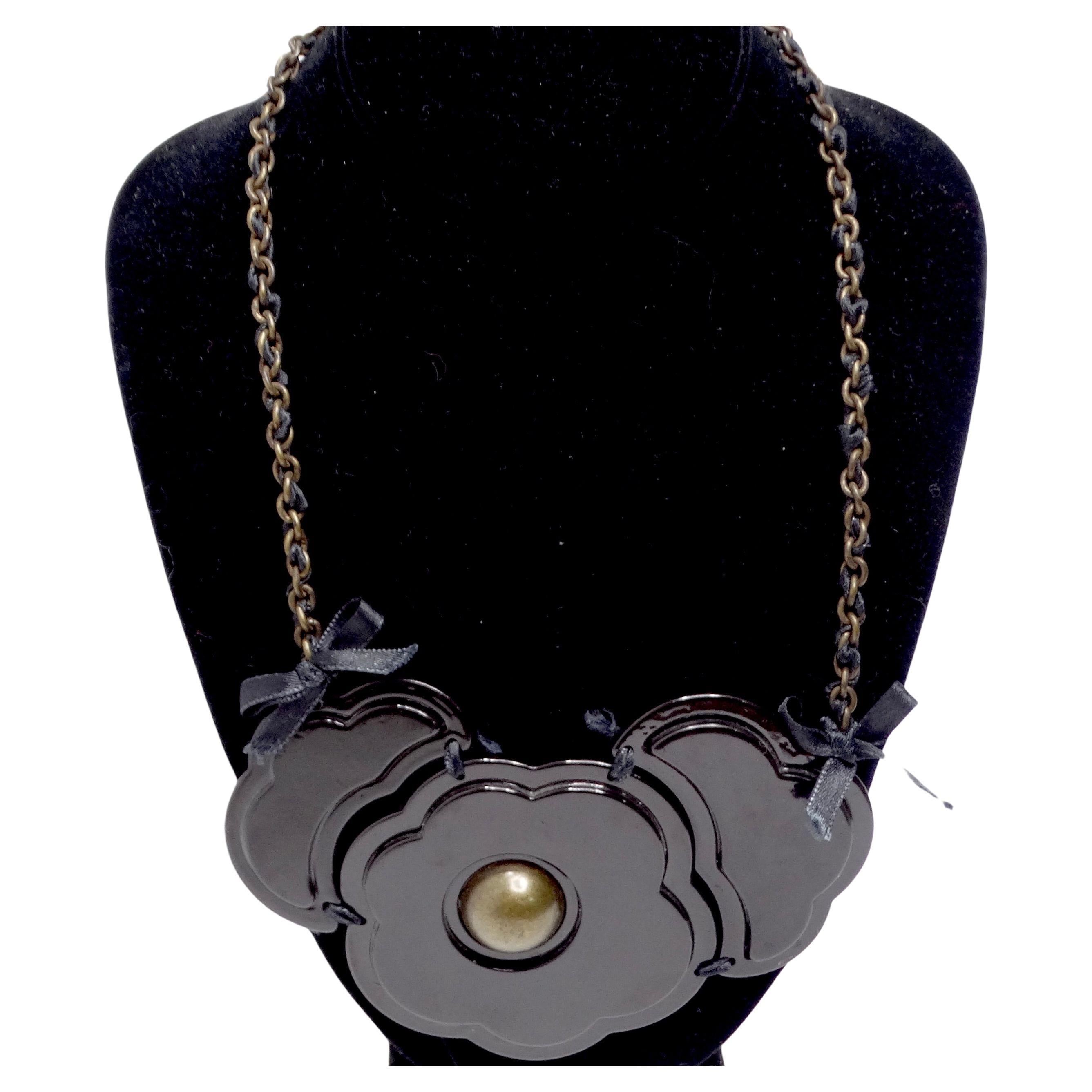 Moschino 1990s Black Flower Necklace For Sale