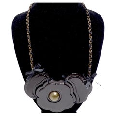 Retro Moschino 1990s Black Flower Necklace