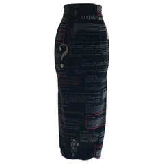 Moschino 1990s Black Velvet Italian Fashion Text Maxi Skirt