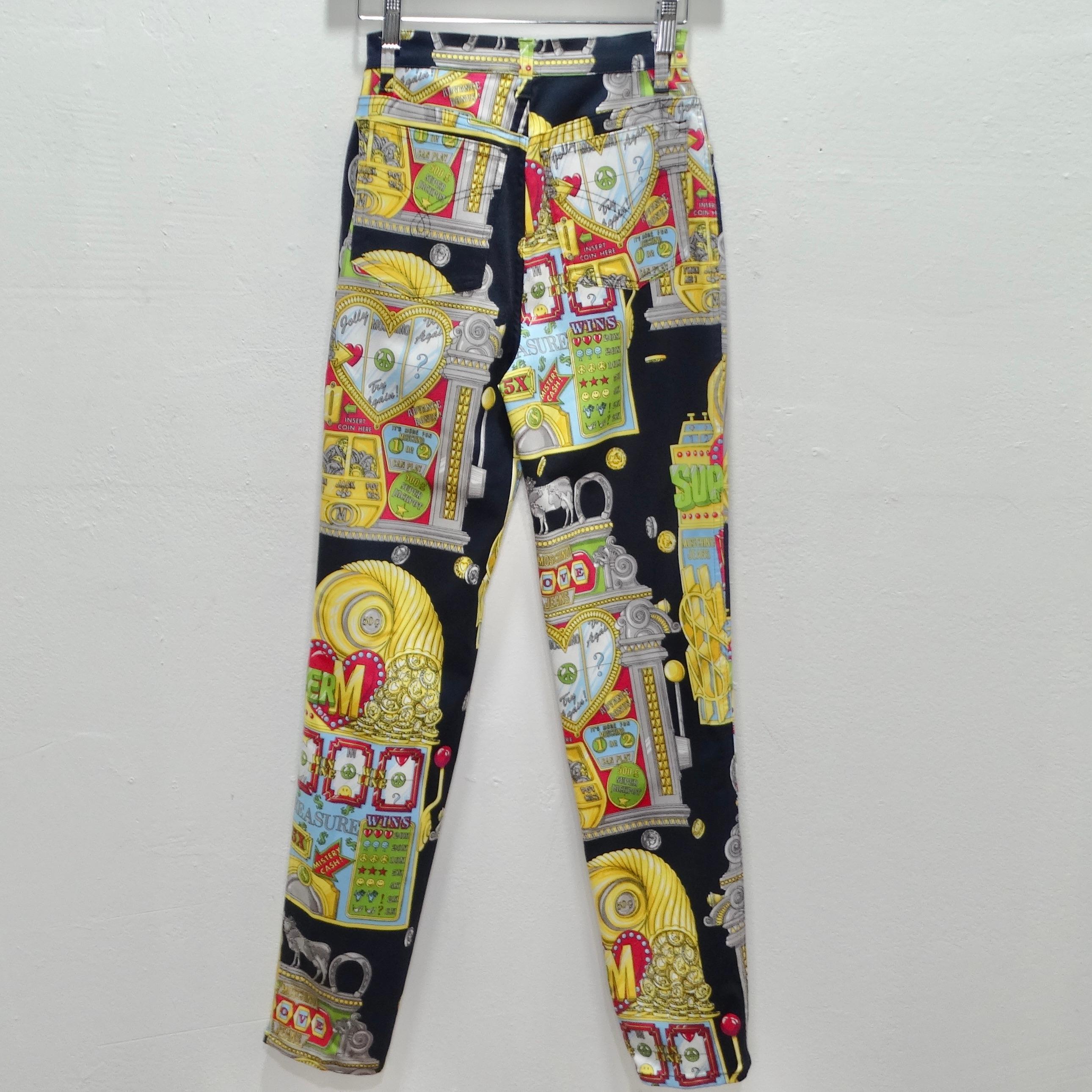 Women's or Men's Moschino 1990s Casino Print Jeans For Sale