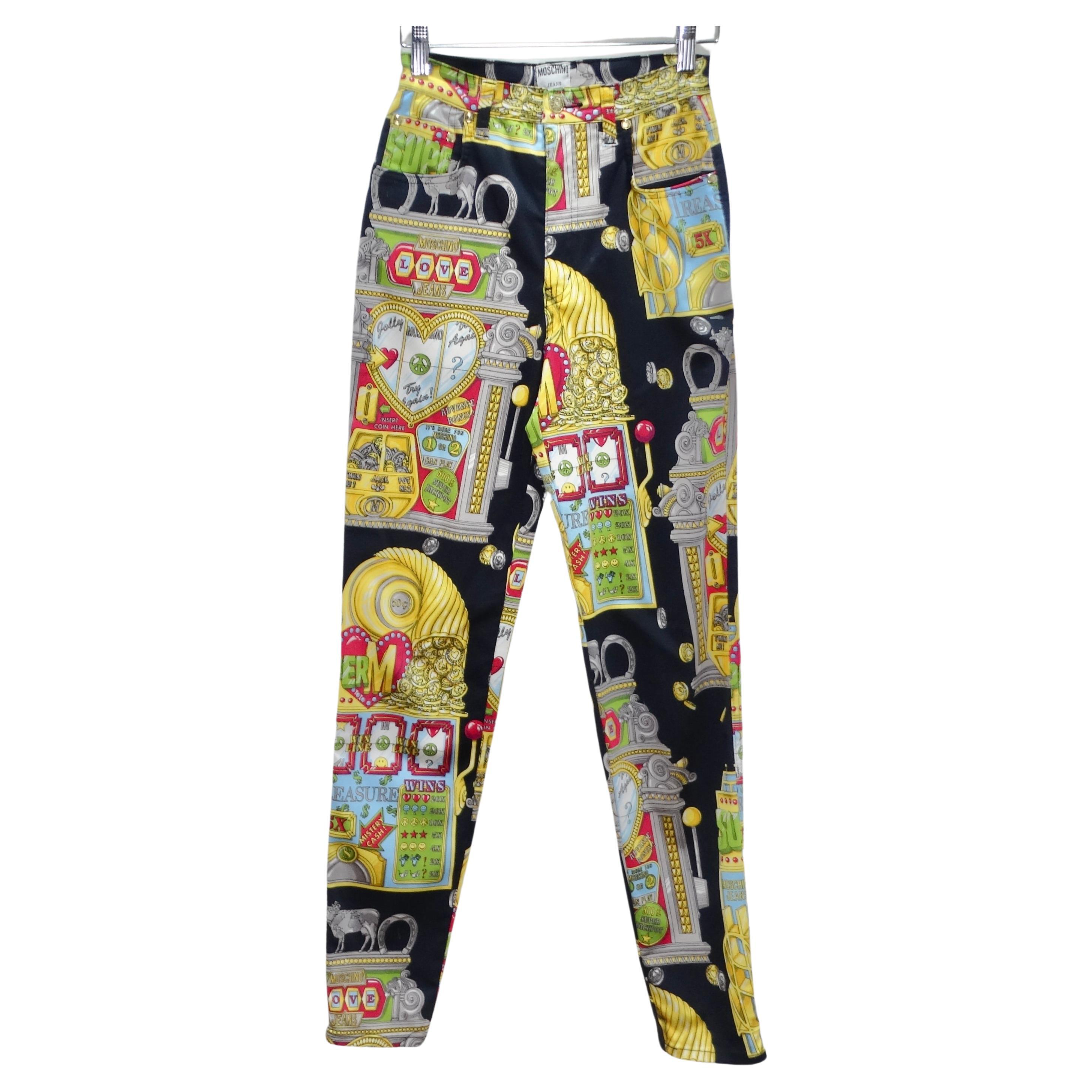 Moschino 1990s Casino Print Jeans For Sale