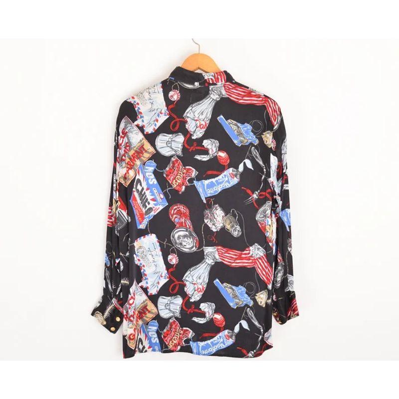 Women's Moschino 1990's Coke & Toothpaste Crazy Cartoon Pattern silky long sleeve Shirt For Sale