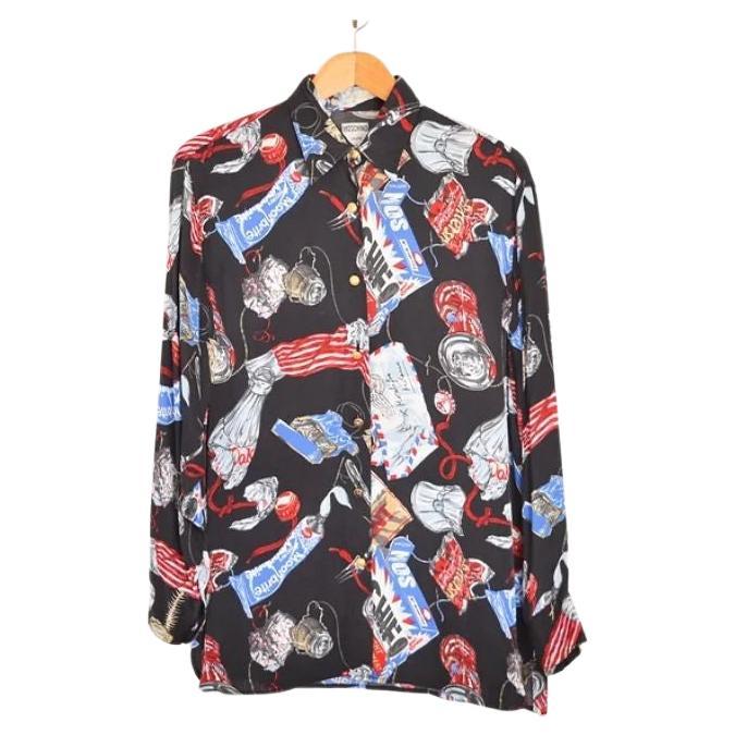 Moschino 1990's Coke & Toothpaste Crazy Cartoon Pattern silky long sleeve Shirt For Sale
