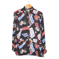Vintage Moschino 1990's Coke & Toothpaste Crazy Cartoon Pattern silky long sleeve Shirt