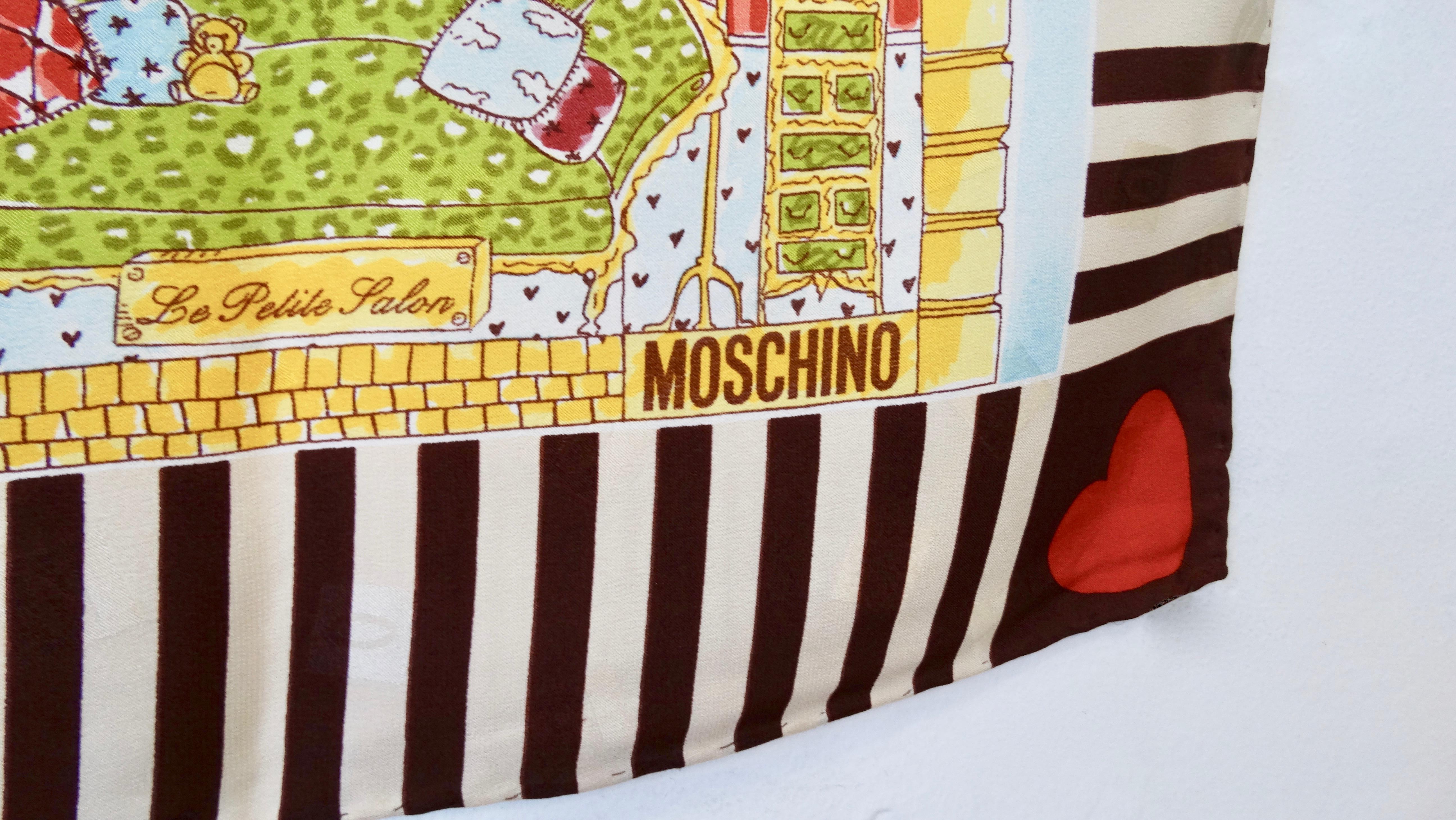 Moschino 1990s French Château Motif Silk Scarf  In Good Condition In Scottsdale, AZ