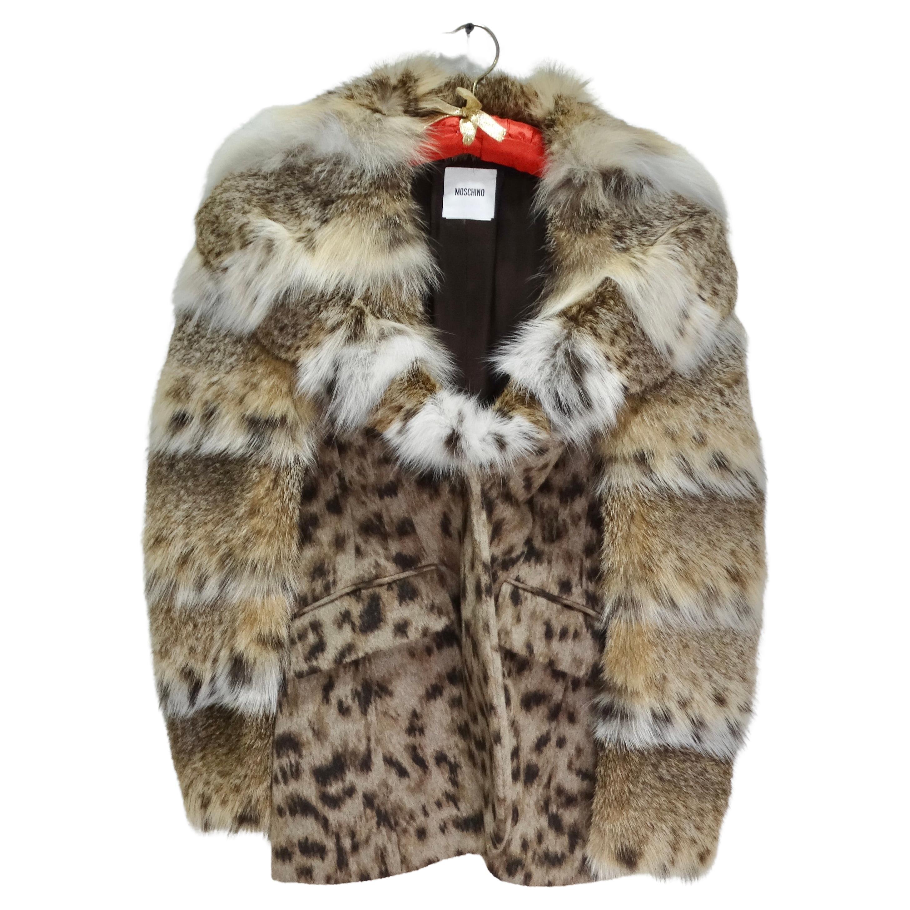 Veste en fourrure angora léopard Moschino des années 1990 en vente