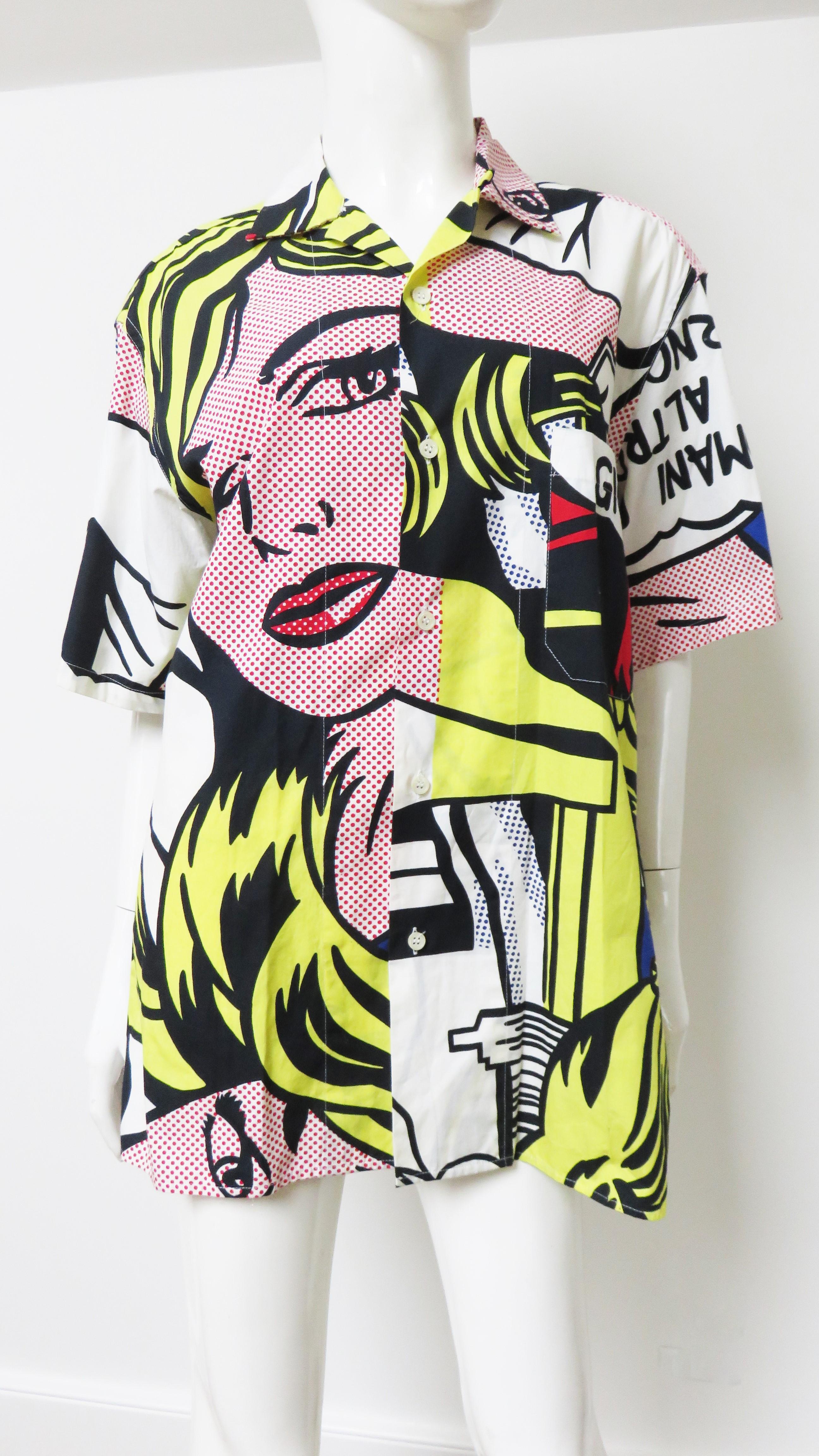 Beige Moschino 1990s Lichtenstein Comic Print Shirt  For Sale