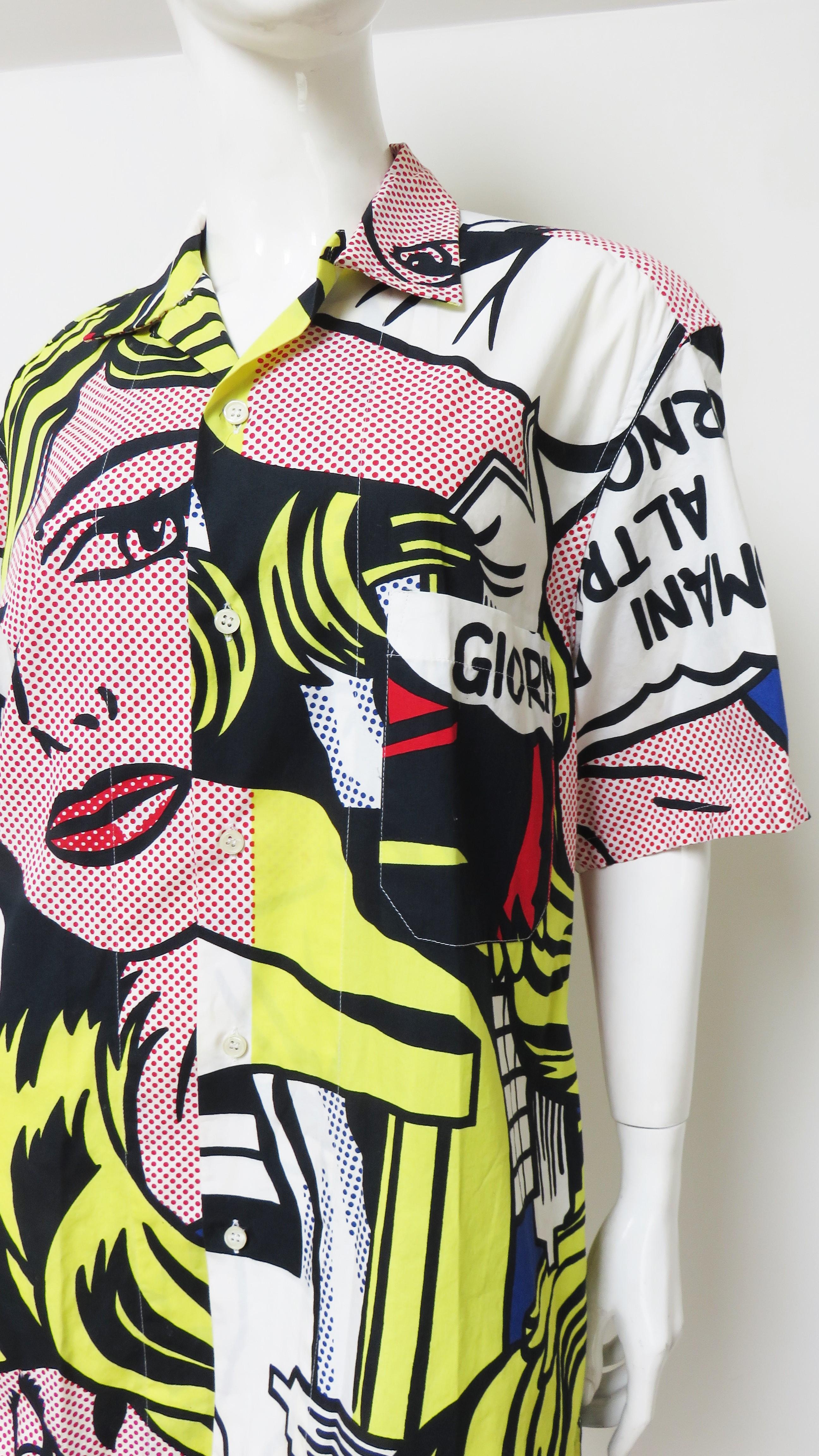 Moschino 1990s Lichtenstein Comic Print Shirt  In Good Condition For Sale In Water Mill, NY