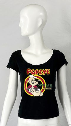 Moschino Jeans Popeye the Sailor Man Novelty Print Vintage 90s Tee Shirt Spinach