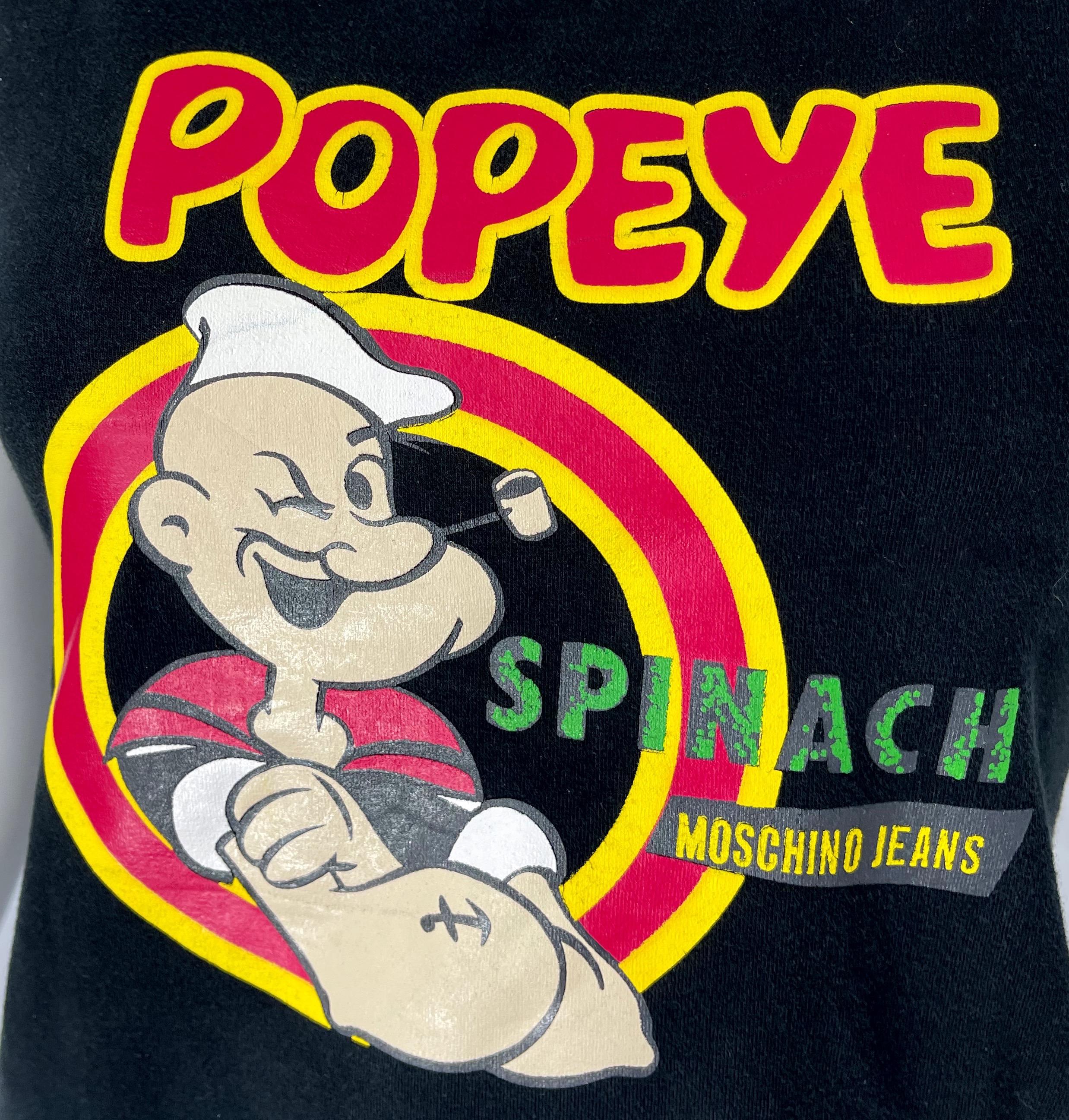 Moschino Jeans Popeye the Sailor Man Novelty Print Vintage 90s Tee Shirt Spinach In Excellent Condition In San Diego, CA