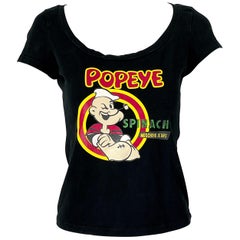 Moschino 1990s Popeye the Sailor Man Novelty Print Vintage 90s Tee Shirt Spinach