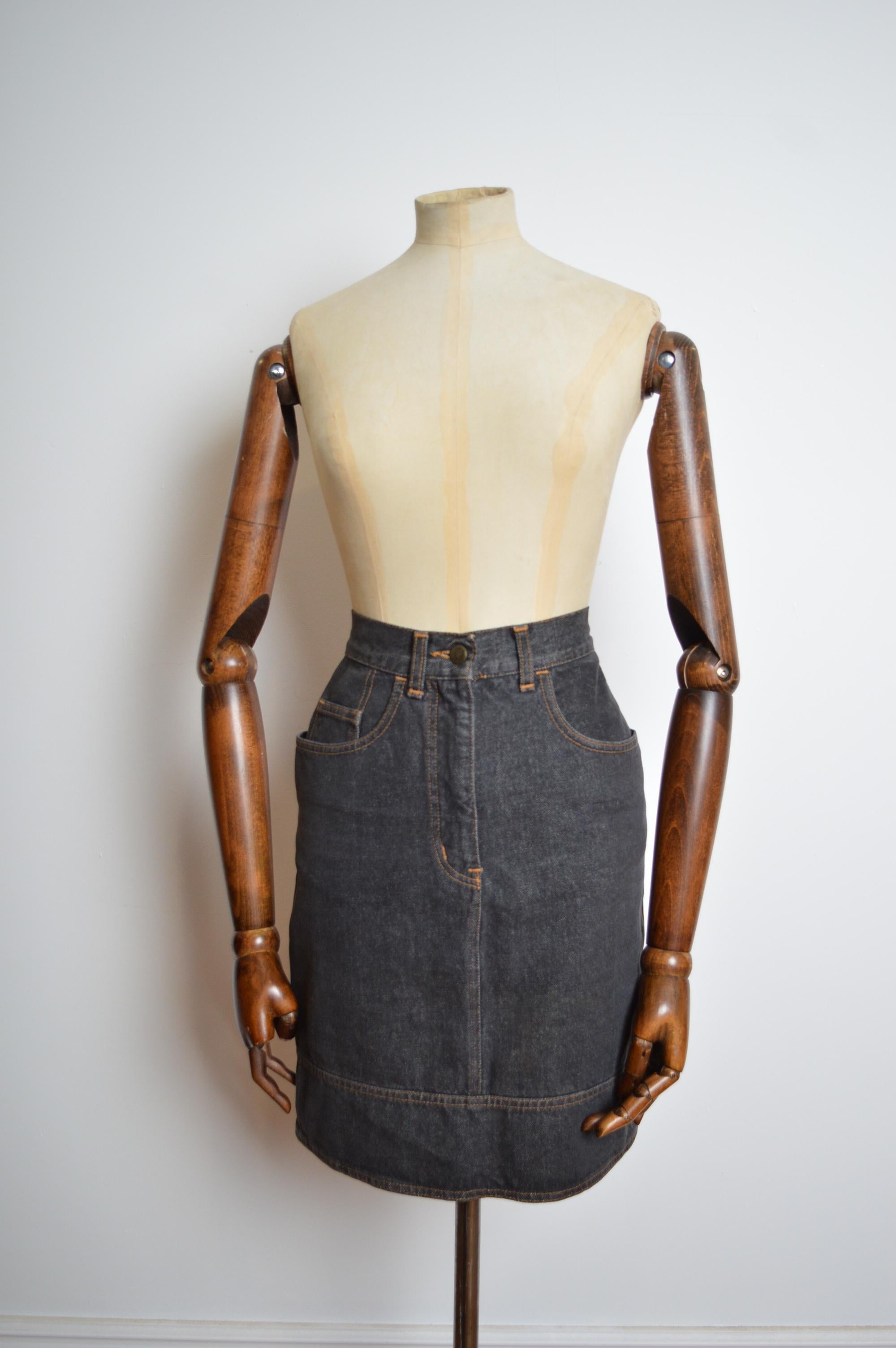 Women's Moschino 1990s Trompe l’œil Grey Denim Multi pocket fun Avant Guard Pencil Skirt For Sale