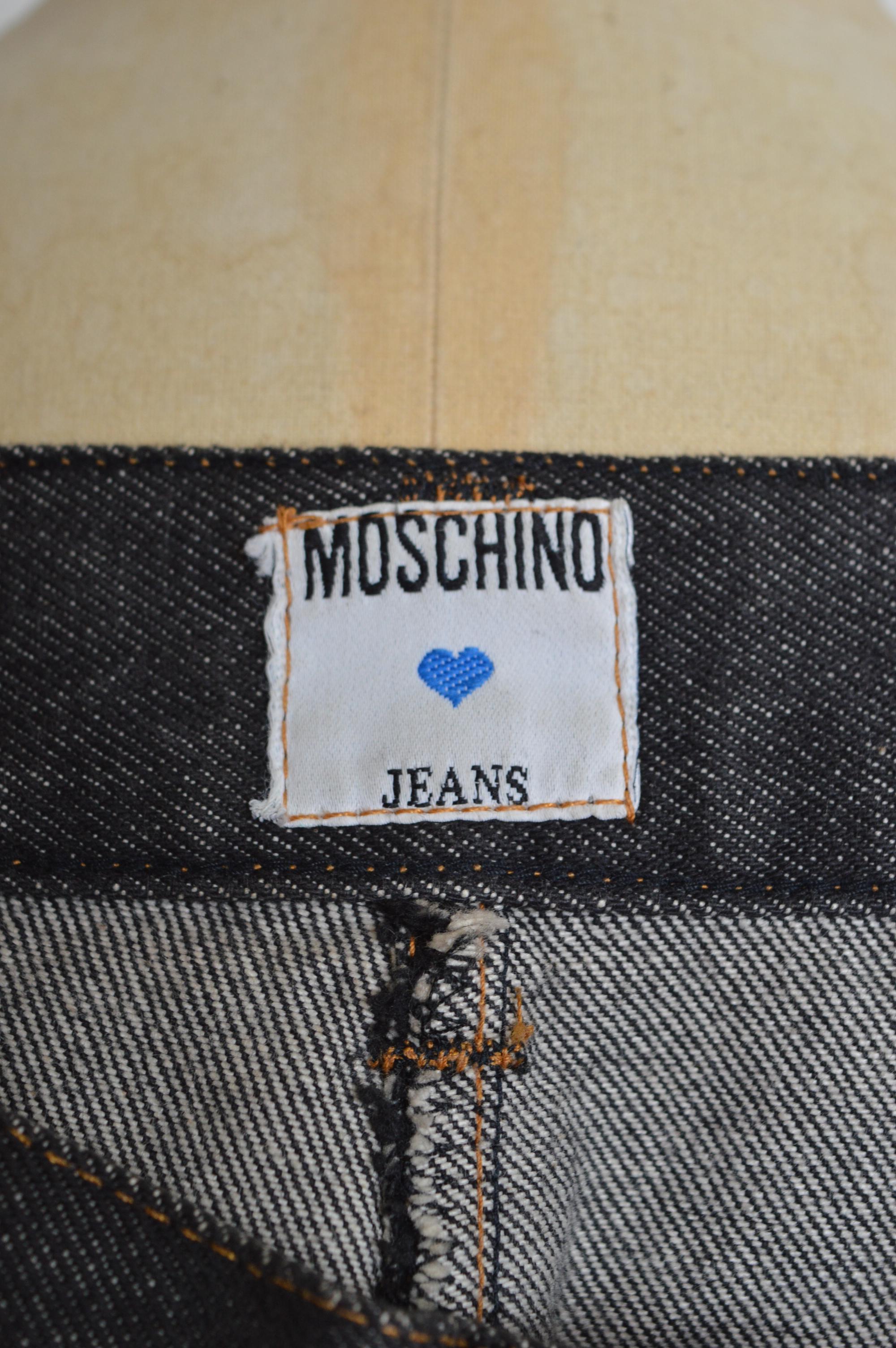 Moschino 1990s Trompe l’œil Grey Denim Multi pocket fun Avant Guard Pencil Skirt For Sale 2
