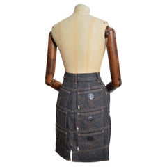 Moschino 1990s Trompe l'œil Grey Denim Multi pocket fun Avant Guard Pencil Skirt