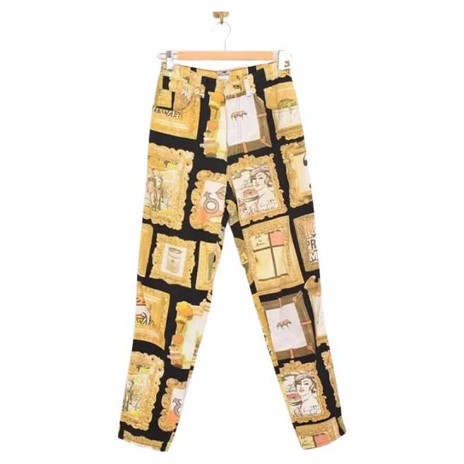 Moschino 1990's Vintage Baroque Frame Pattern Print High waisted Jeans For Sale
