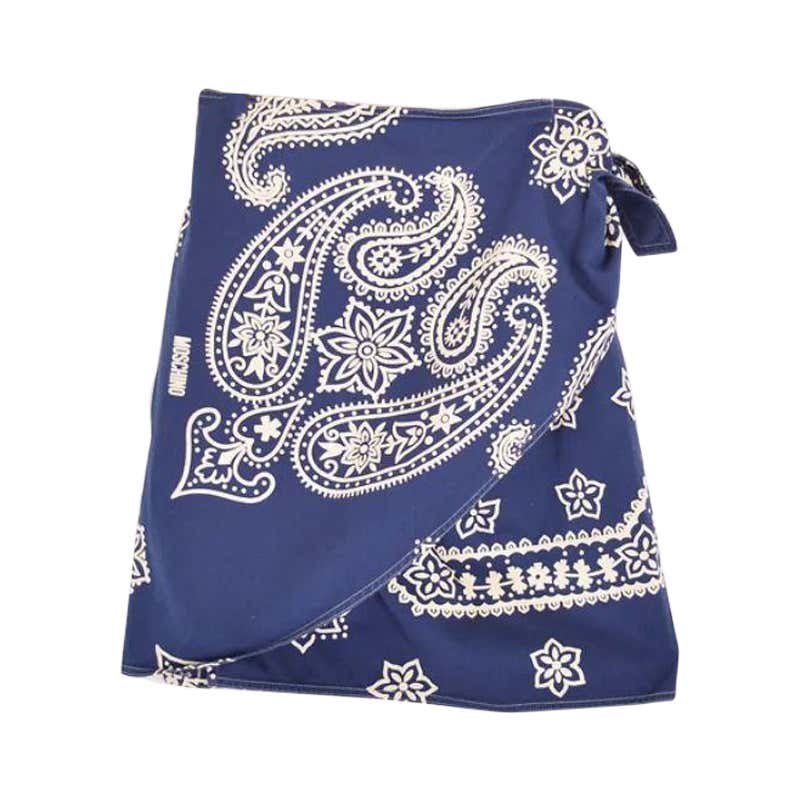 Moschino 1990's Vintage Blue Bandana Print Wrap around Mini Skirt For ...