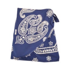 Moschino 1990's Vintage Blue Bandana Print Wrap around Mini Skirt