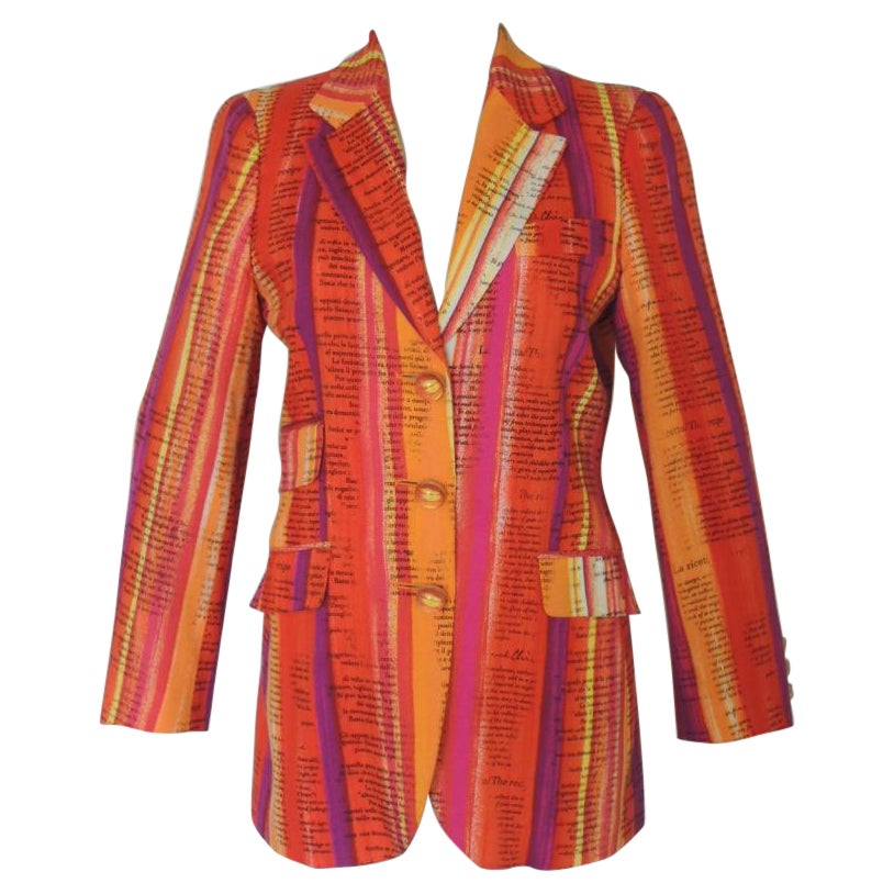 Moschino 1997 Cheap and Chic: giacca con stampa a righe acquerellate "Recipe".