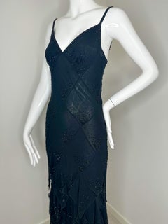 Moschino 1999 black beaded silk gown maxi dress