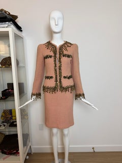 MOSCHINO 2002 vintage runway peach pink salmon skirt suit gold embellishments