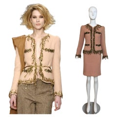 MOSCHINO 2002 vintage runway peach pink salmon skirt suit gold embellishments