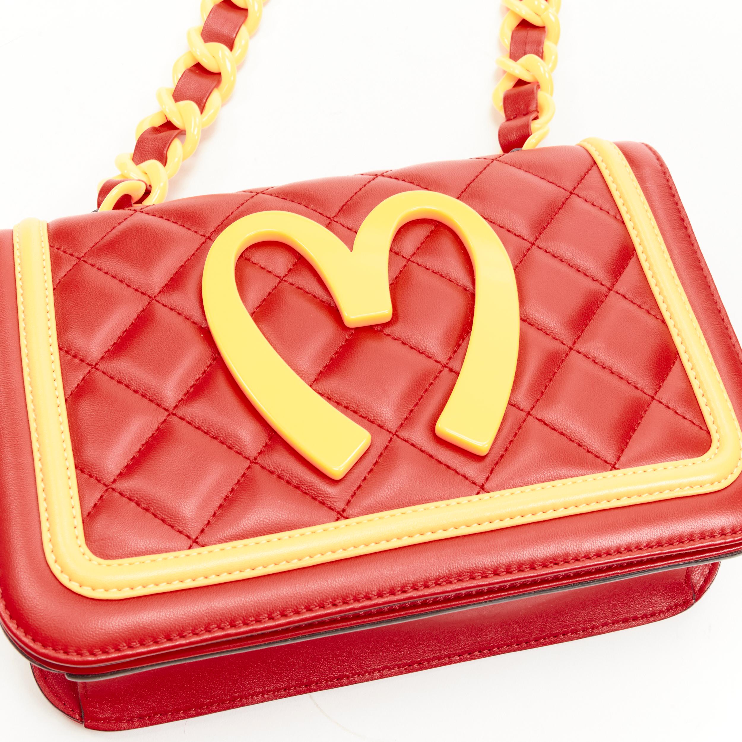 Women's MOSCHINO 2014 Runway Mcdonalds Fast Food red yellow quilted crossbody flap bag