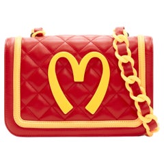 MOSCHINO 2014 Runway Mcdonalds Fast Food red yellow quilted crossbody flap bag
