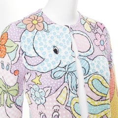 MOSCHINO 2022: Cárdigan corto de punto de algodón con estampado de dibujos animados «Calico Animals» de la colección de pasarela, talla IT36