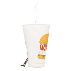 MOSCHINO 2022 Runway Jeremy Scott Burger Logo fast food cup zip clutch bag