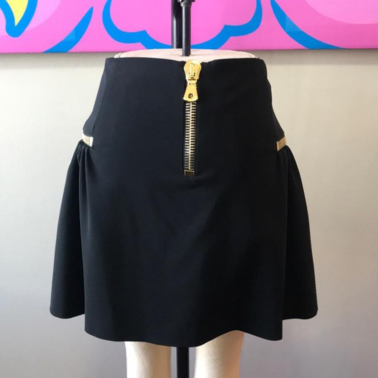 Moschino 30 Years Black Mini Skirt Gold Zipper In Good Condition For Sale In Los Angeles, CA