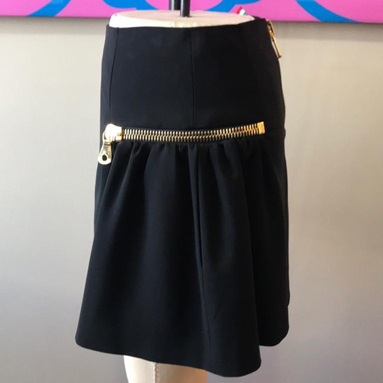Women's Moschino 30 Years Black Mini Skirt Gold Zipper For Sale