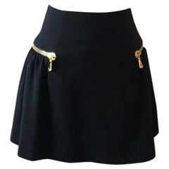 Moschino 30 Años Minifalda Negra Cremallera Dorada