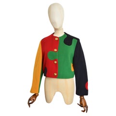 MOSCHINO 90s Cheap & Chic Vintage Jigsaw Puzzle Colourful Cropped Boucle Jacket