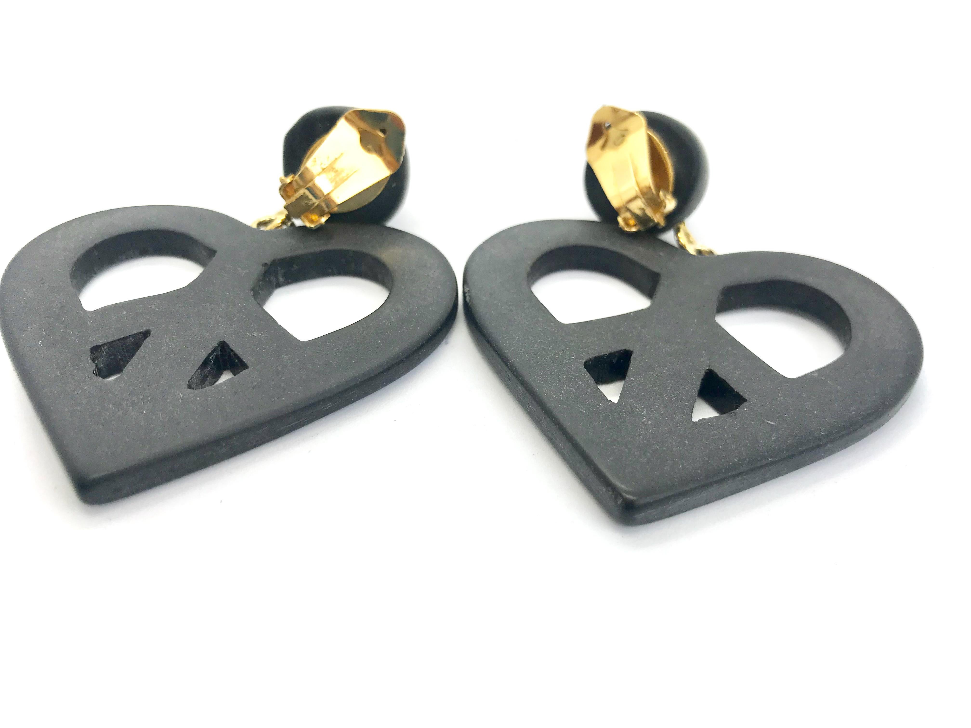 Women's or Men's Moschino 90s Oversized Black Heart Clip on Earrings
