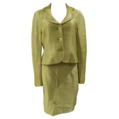 Moschino acid green raffia skirt suit