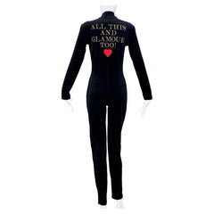 MOSCHINO "All This And Glamour Too" Embroidered Heart Black Velvet Jumpsuit