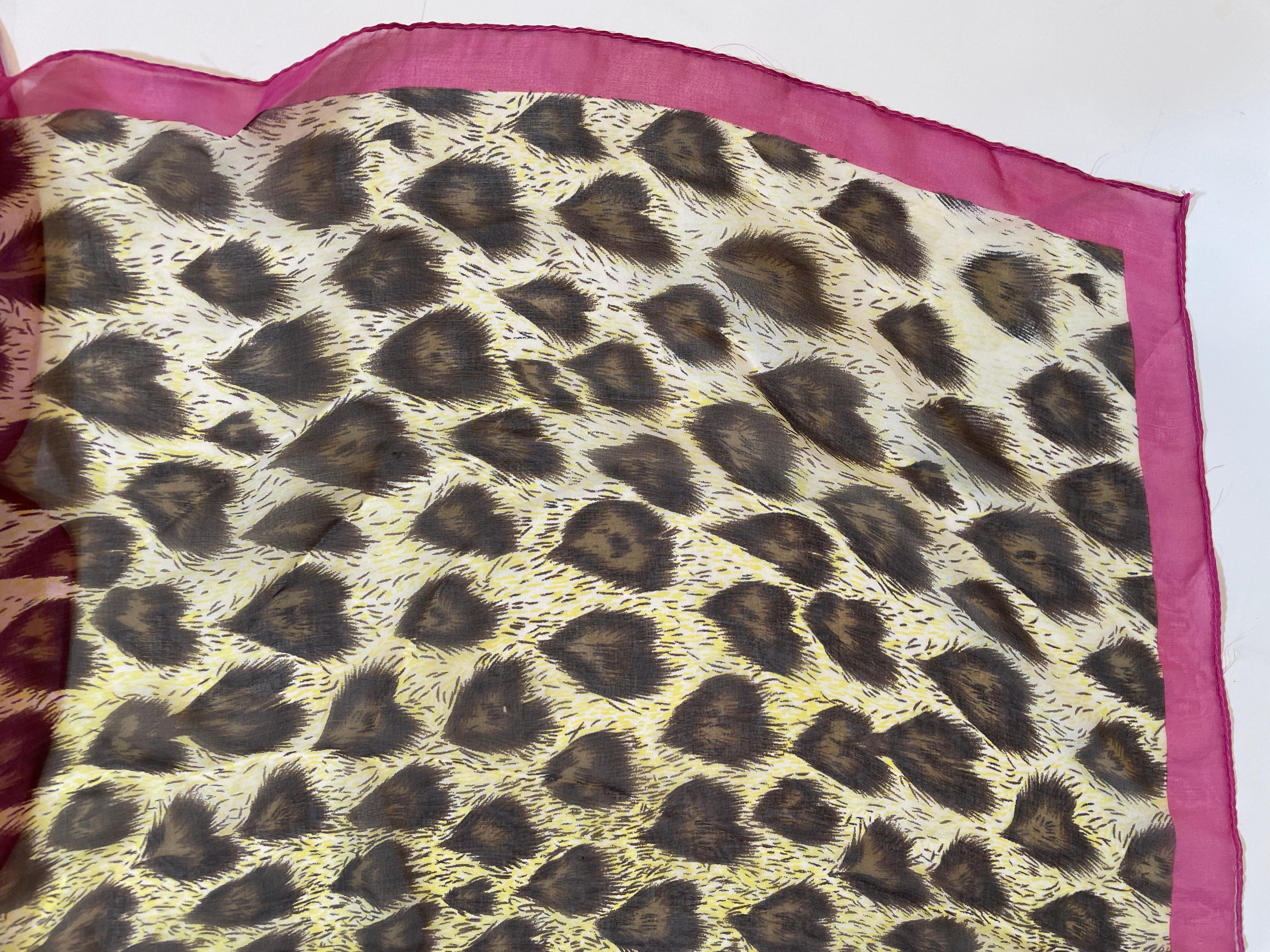 Moschino Animal Print Silk Scarf Made In Italy Pink And Brown 1990s Head Wrap For Sale 7