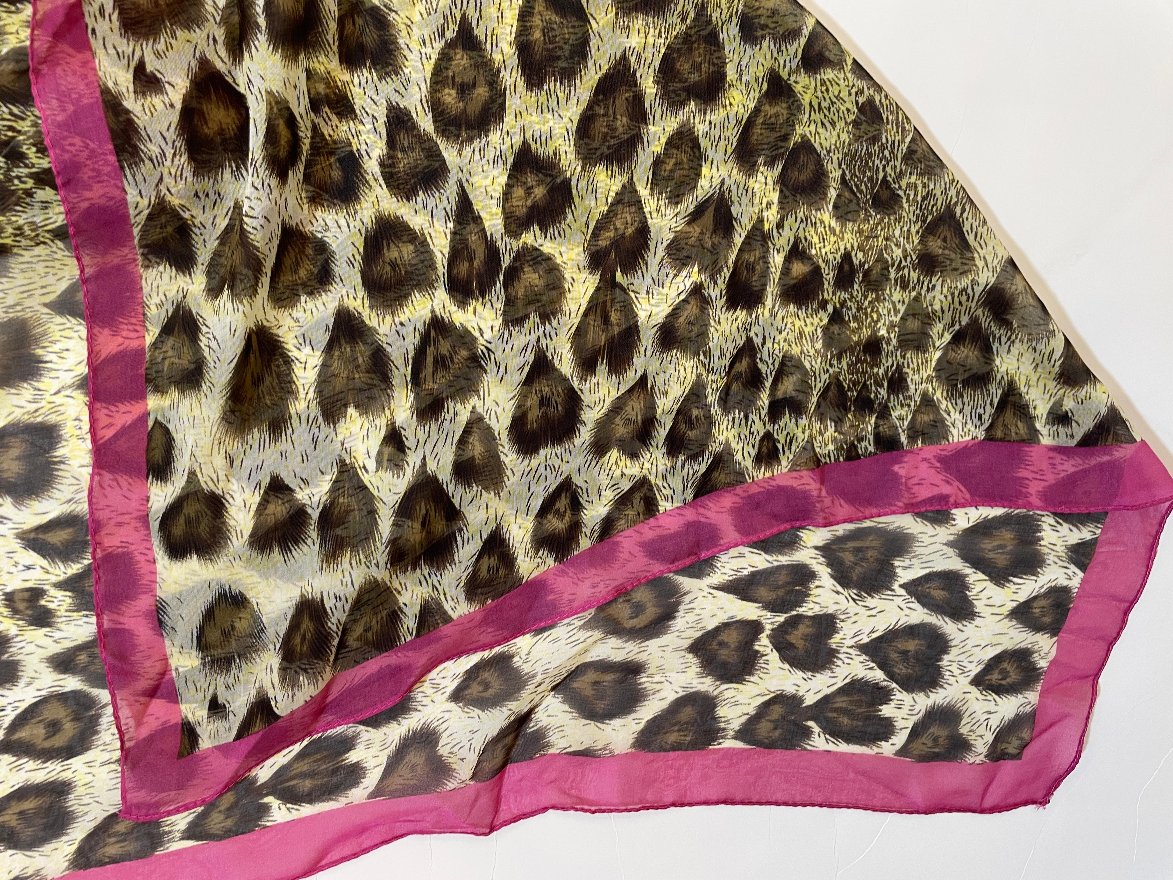 Moschino Animal Print Silk Scarf Made In Italy Pink And Brown 1990s Head Wrap For Sale 8