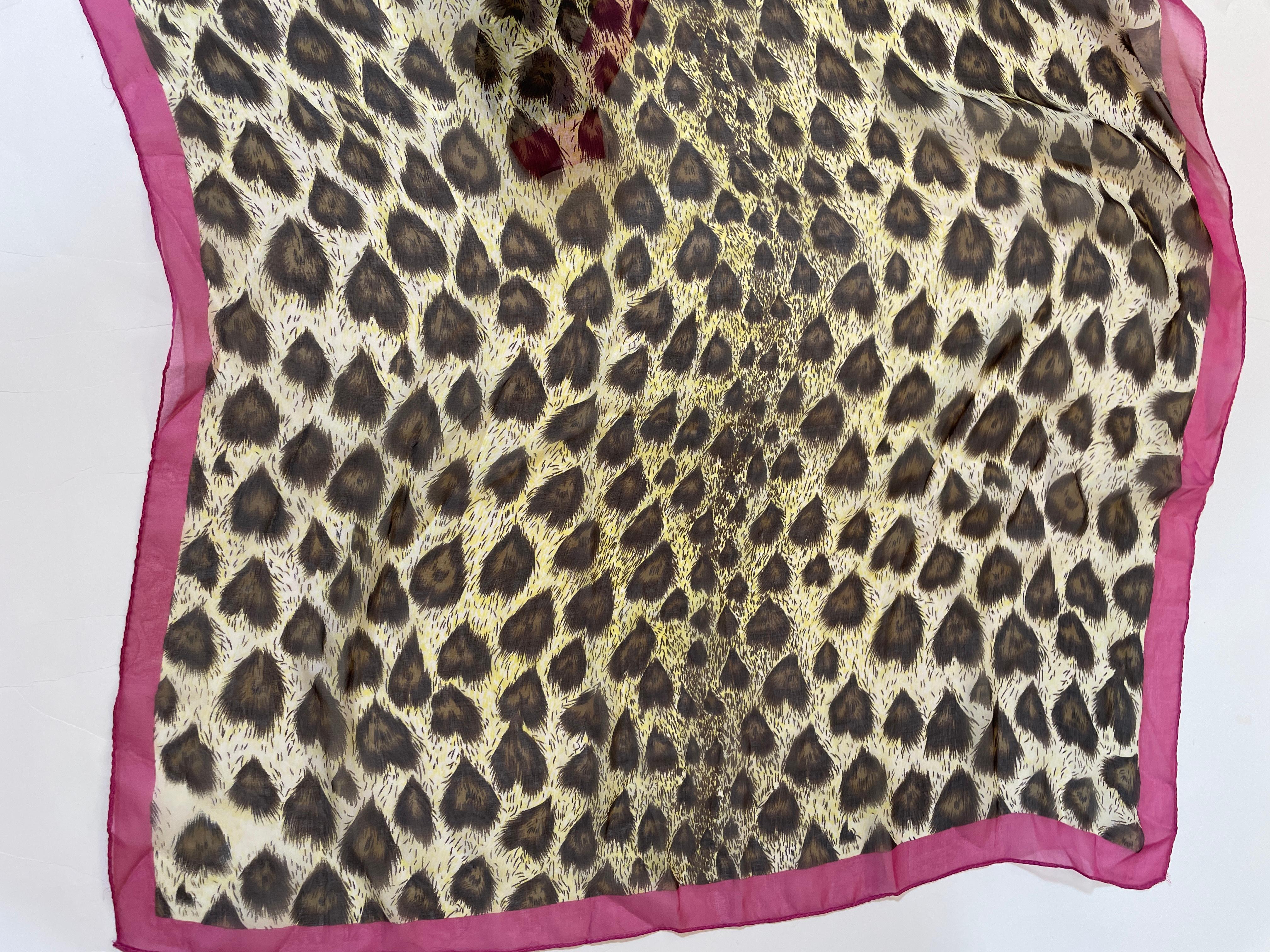 Moschino Animal Print Silk Scarf Made In Italy Pink And Brown 1990s Head Wrap For Sale 9