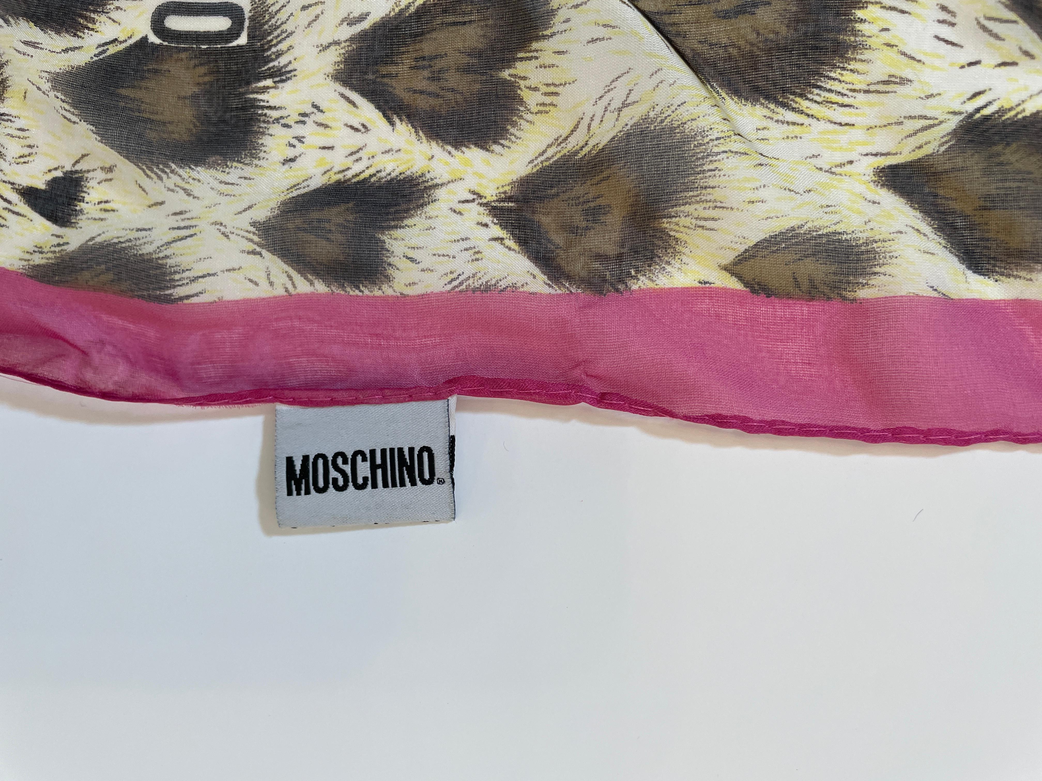 Moschino Animal Print Silk Scarf Made In Italy Pink And Brown 1990s Head Wrap For Sale 2